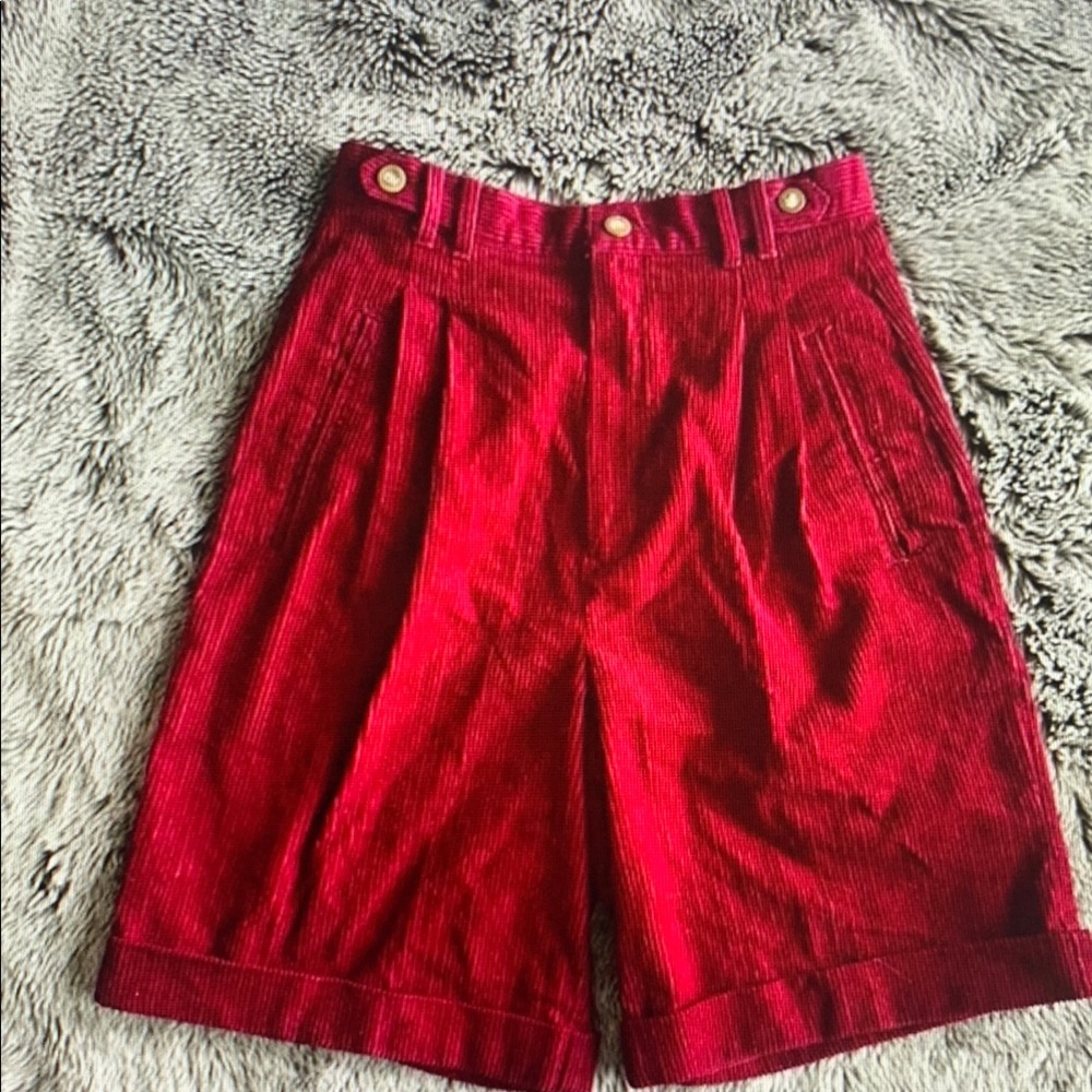 Stylish Red Corduroy Women Shorts